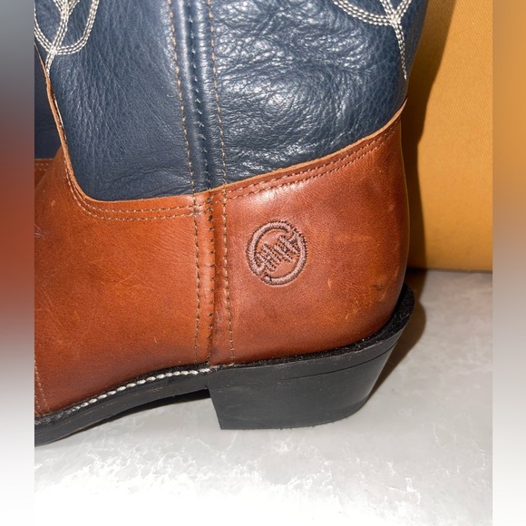 Double H Brown and Blue Cowboy Boots with Decorative Stitching EUC - Picture 4 of 10